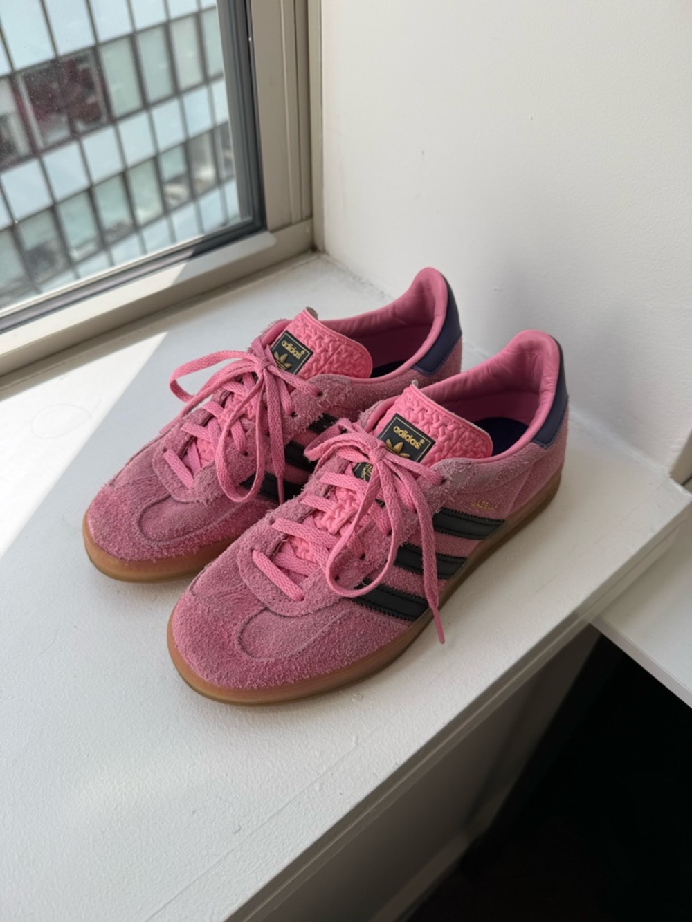 adidas gazelle Pink Suede Low-Top Sneakers with Black Stripes